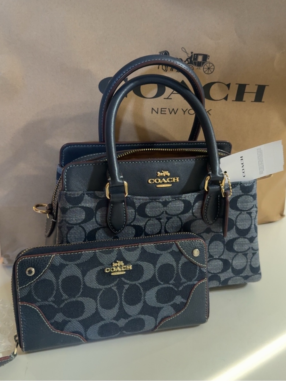 Coach Mini Darcie in Signature Denim Satchel with Matching Wallet